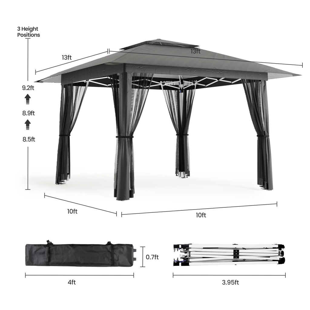 13x13 Pop Up Gazebo Tent with Mosquito Netting Grey D951