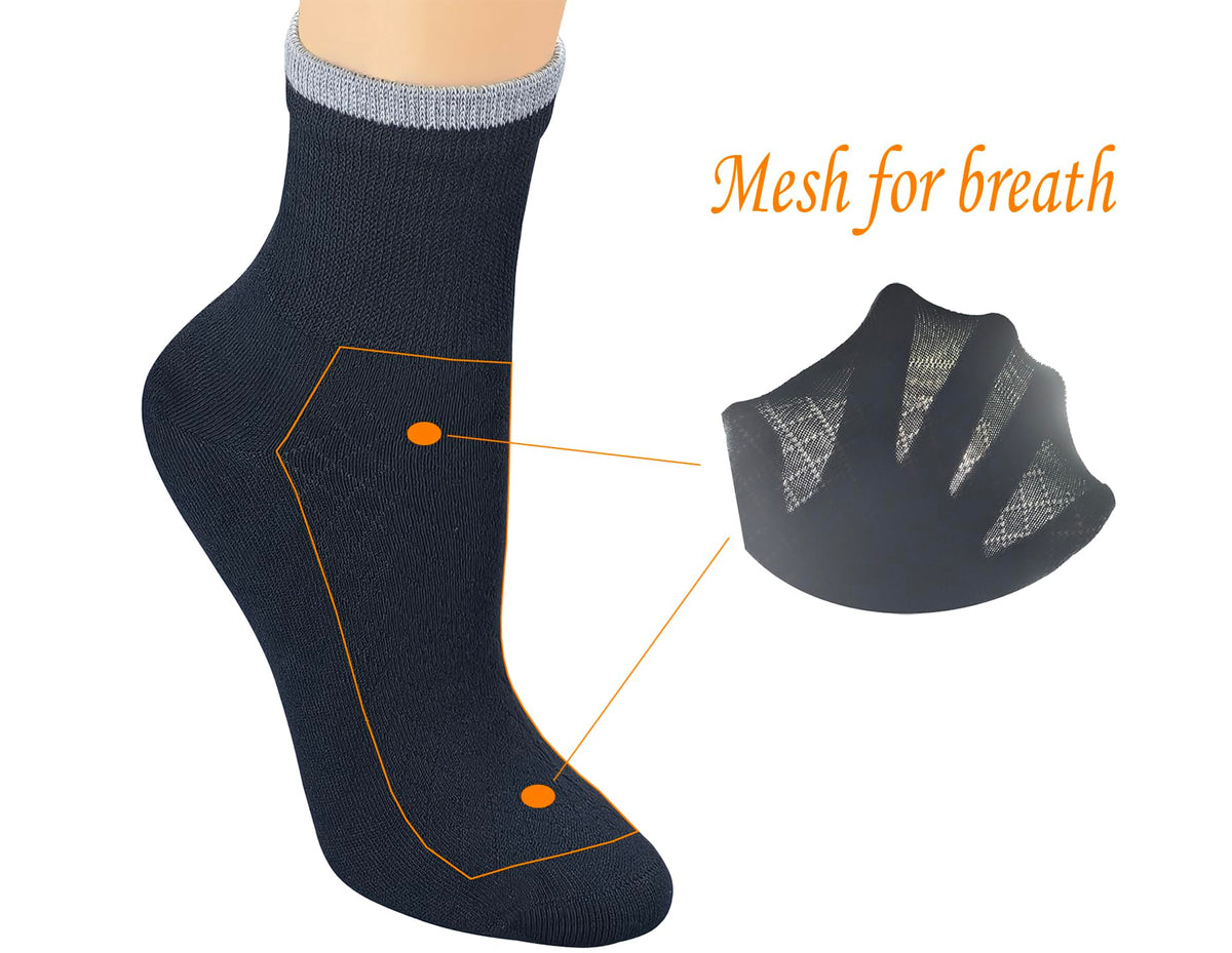 6 Pairs Bamboo Rayon Breathable Quarter Socks with Seamless Toe U2441
