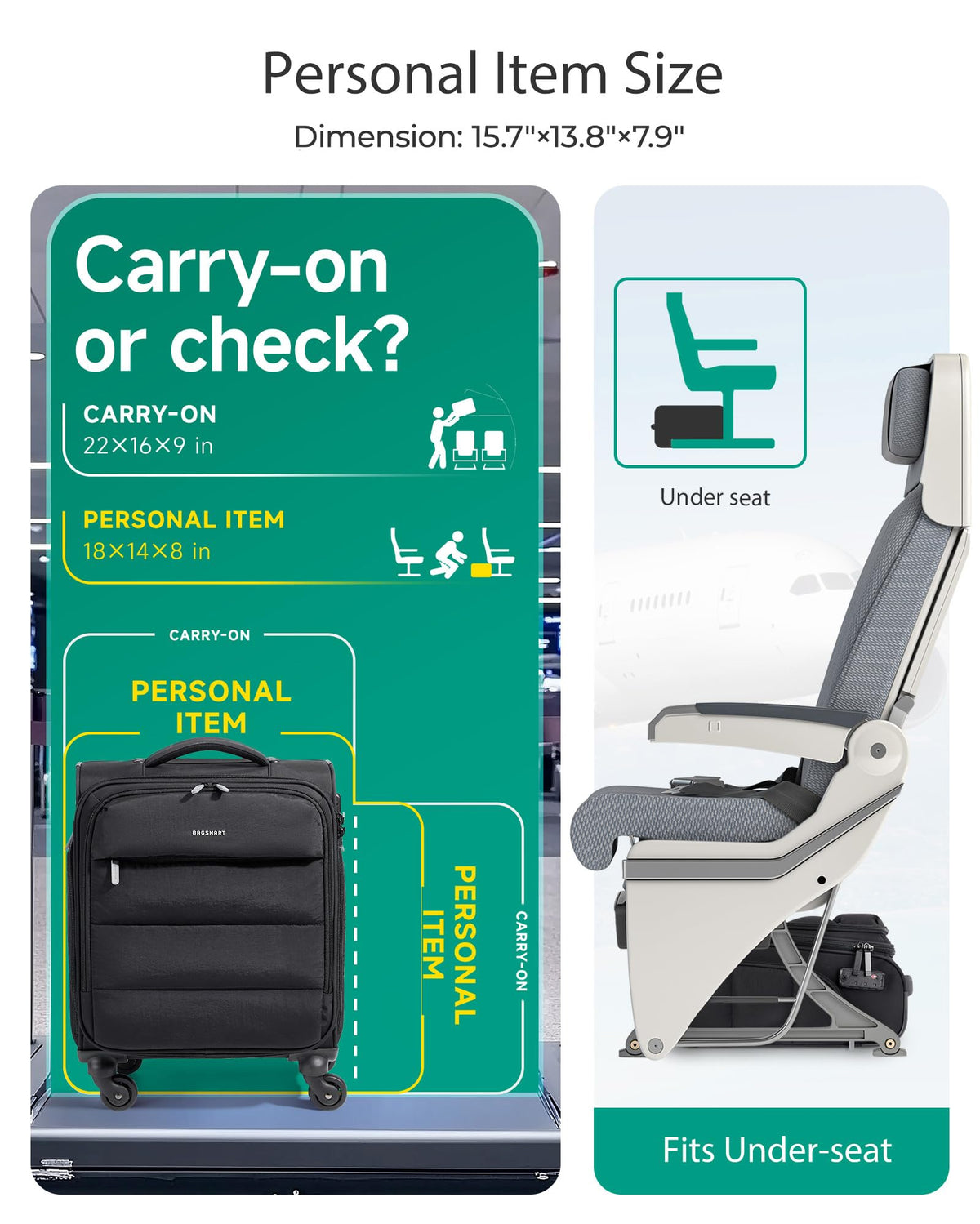 Black Softside Underseat Suitcase with Wheels Y767