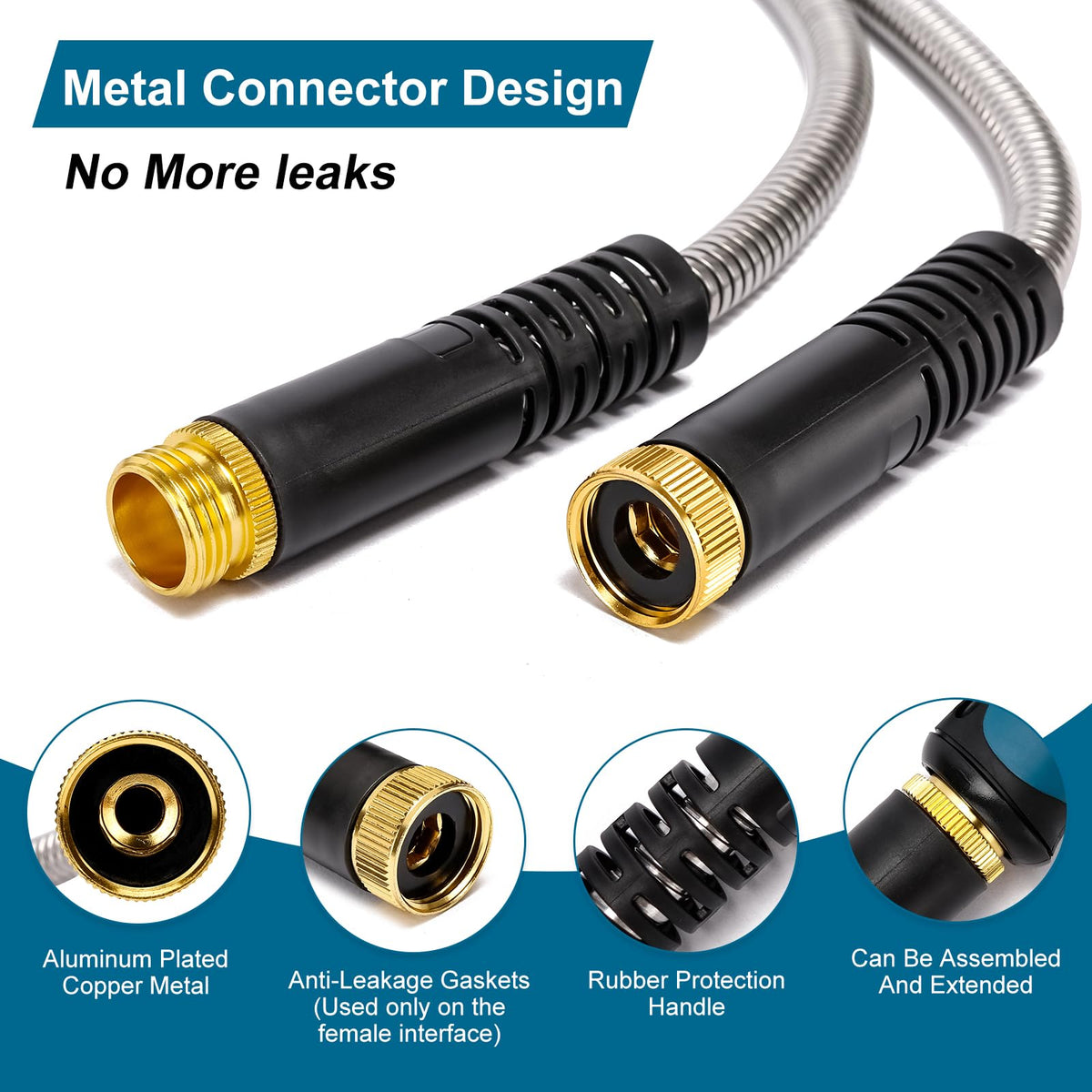 Metal Garden Hose 100 ft x 5/8 in Stainless Steel Non Expandable Kink Resistant L44244
