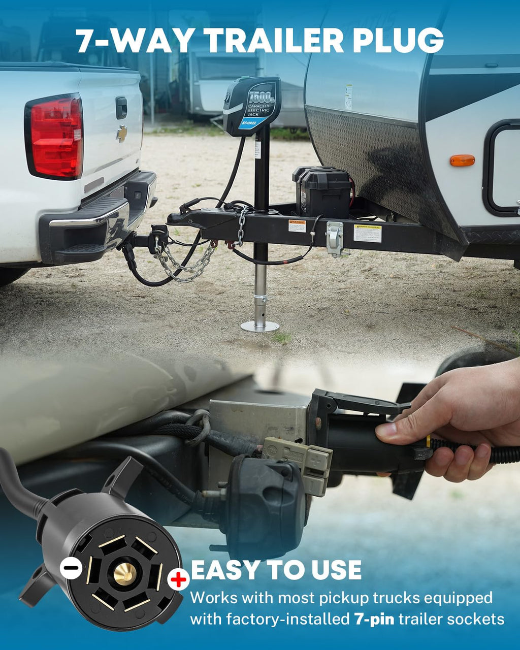 7500lbs Electric Trailer Jack with 7 Way Plug V5508