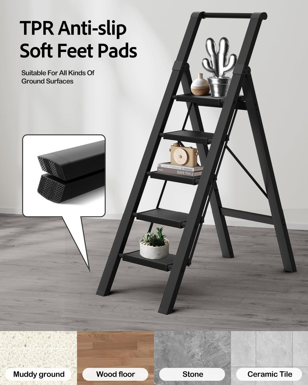 5 Step Aluminum Folding Ladder Y1986