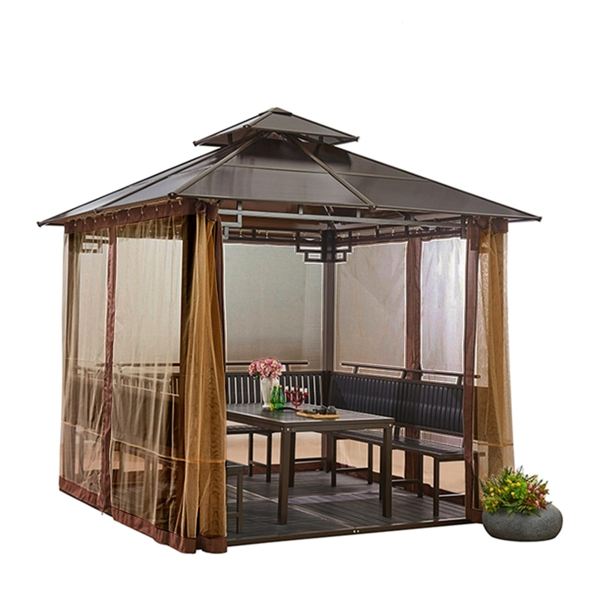 10' x 12' 4-Panel Mosquito Netting Sidewall Curtain with Zippers C790861