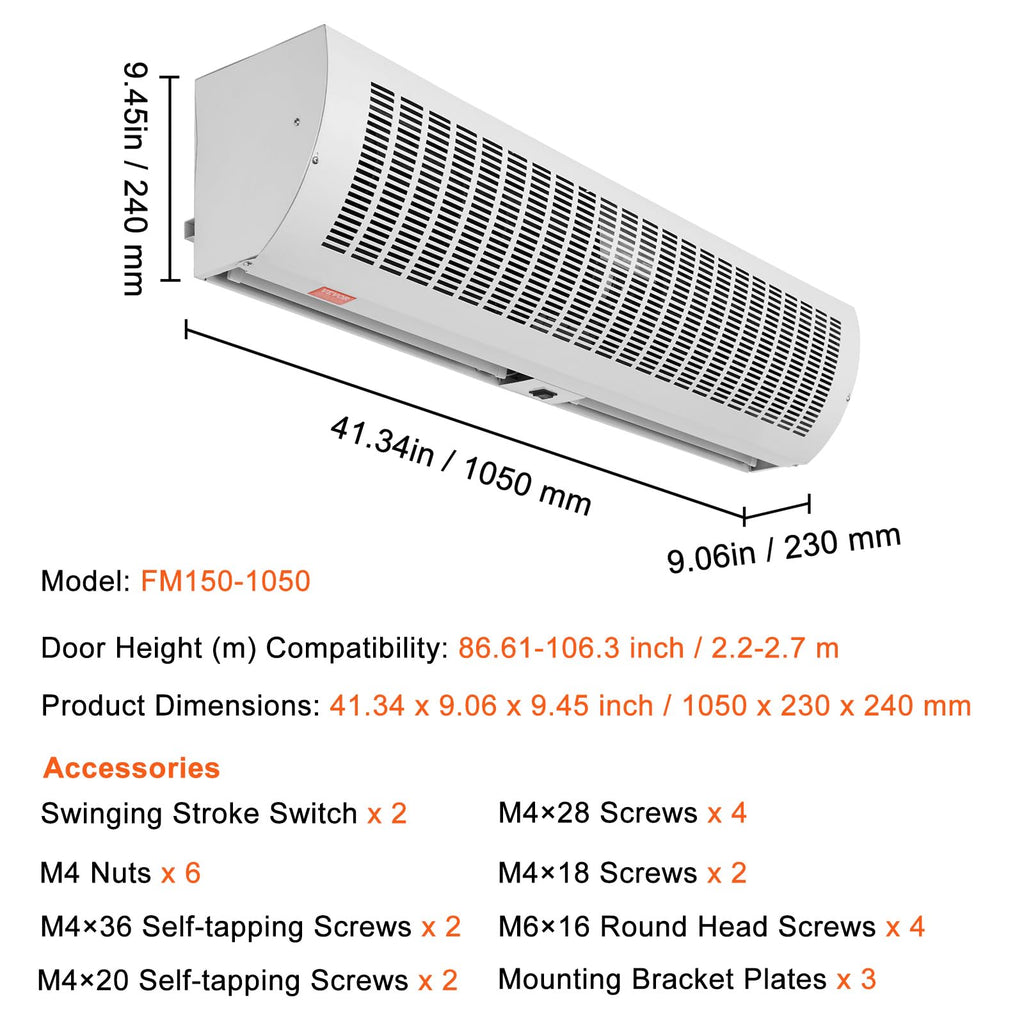 42" 2 Speeds 1350CFM Wall Mounted Indoor Air Curtain U33458
