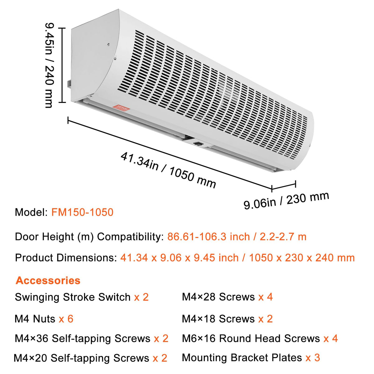 42" 2 Speeds 1350CFM Wall Mounted Indoor Air Curtain U33458