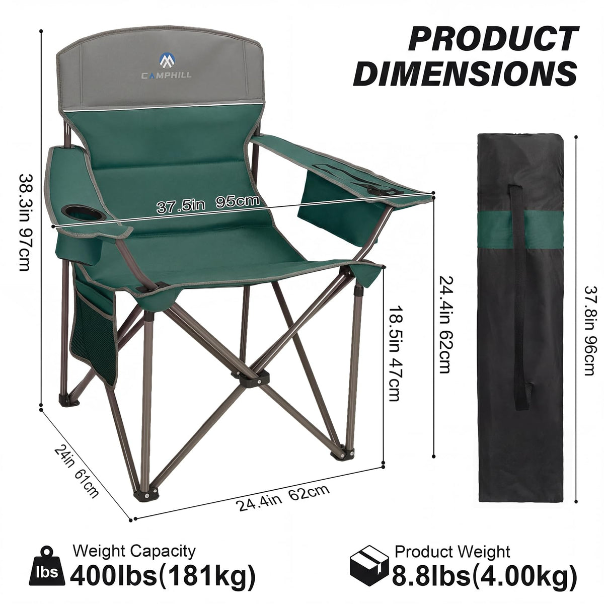 Oversized 2 Pack Heavy Duty Padded Camping Chair with Cooler Bag R540392