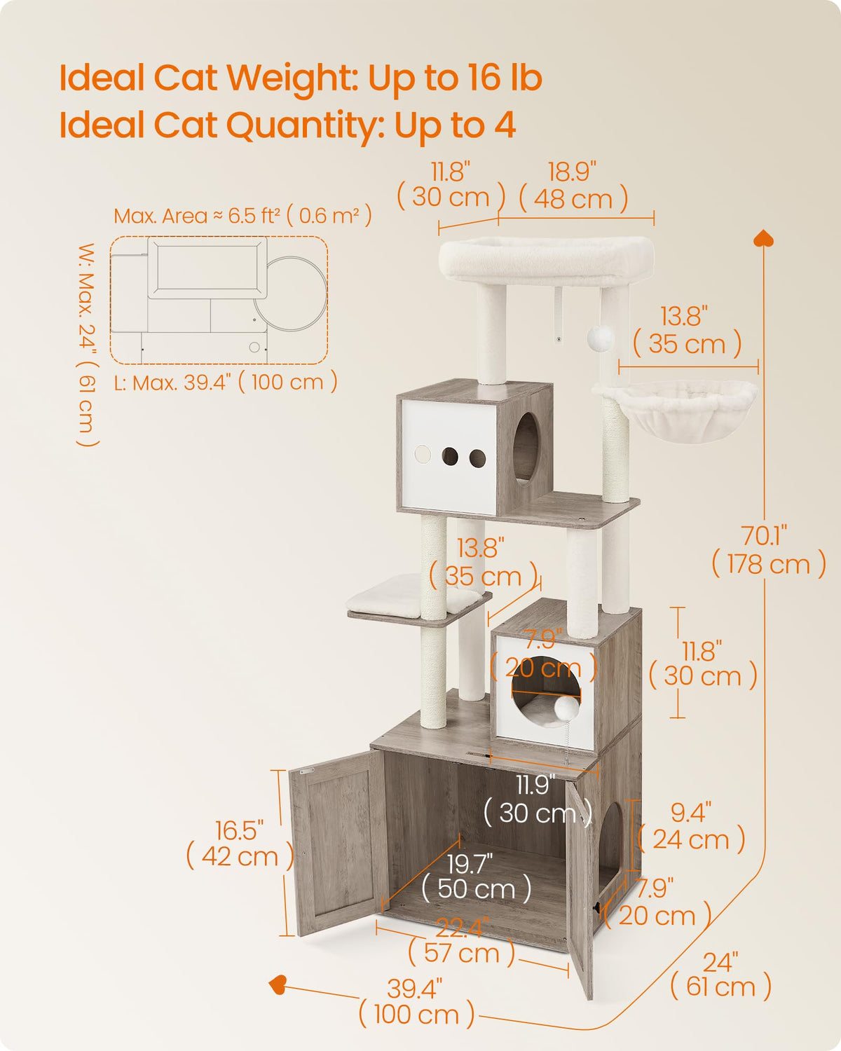 70.1-Inch Tall Cat Tree with Litter Box Enclosure Y64723