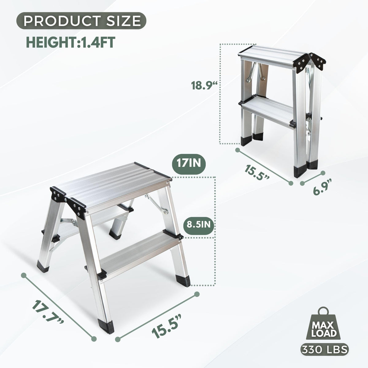 2 Step Aluminum Folding Ladder 330lbs M441238