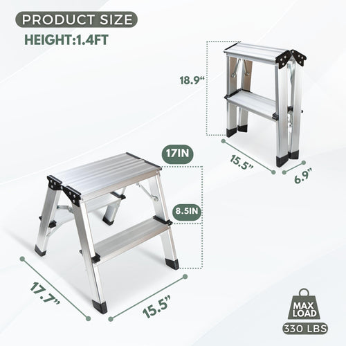 2 Step Aluminum Folding Ladder 330lbs M441238