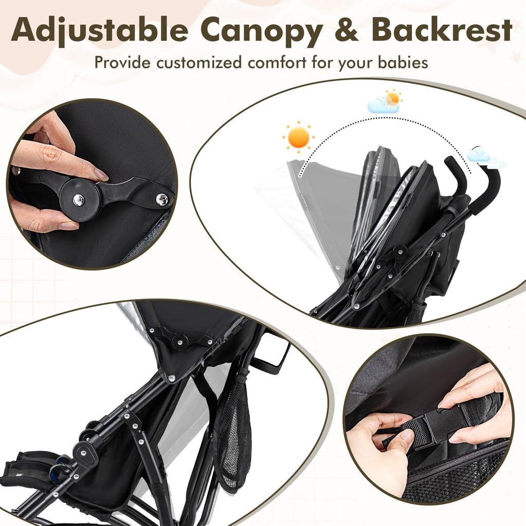 Lightweight Double Umbrella Stroller with Cup Holder and Adjustable Canopy J976