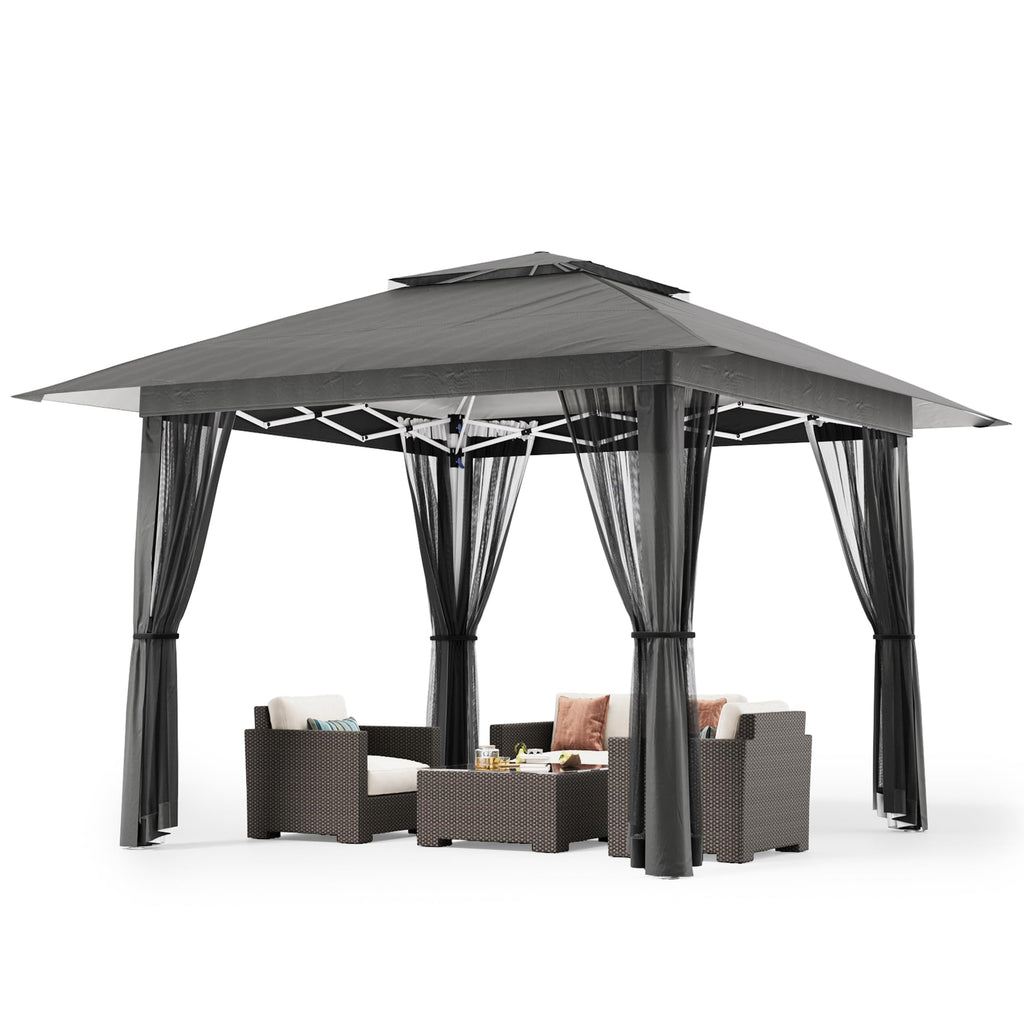 13x13 Pop Up Gazebo Tent with Mosquito Netting Grey D951