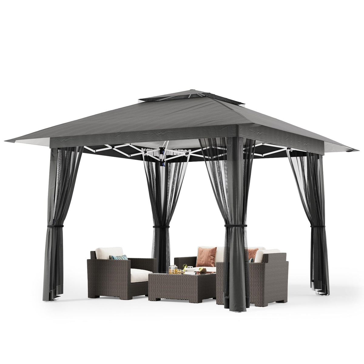 13x13 Pop Up Gazebo Tent with Mosquito Netting Grey D951