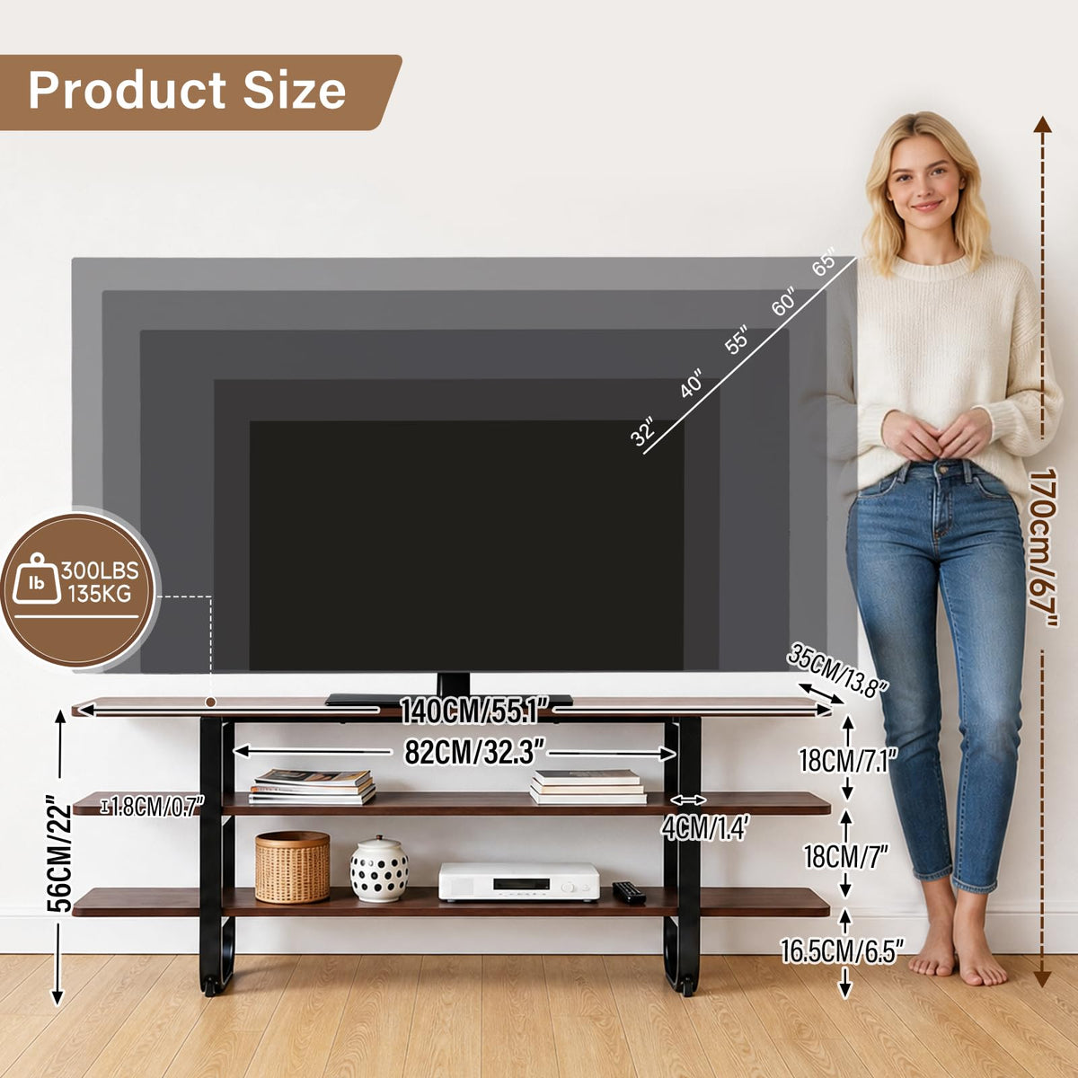 Walnut 3-Tier TV Stand B15593