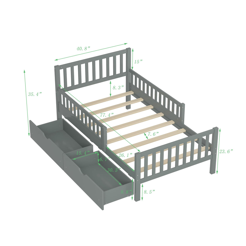 Gray Twin Size Wood Bed Frame with Storage Drawers X950112