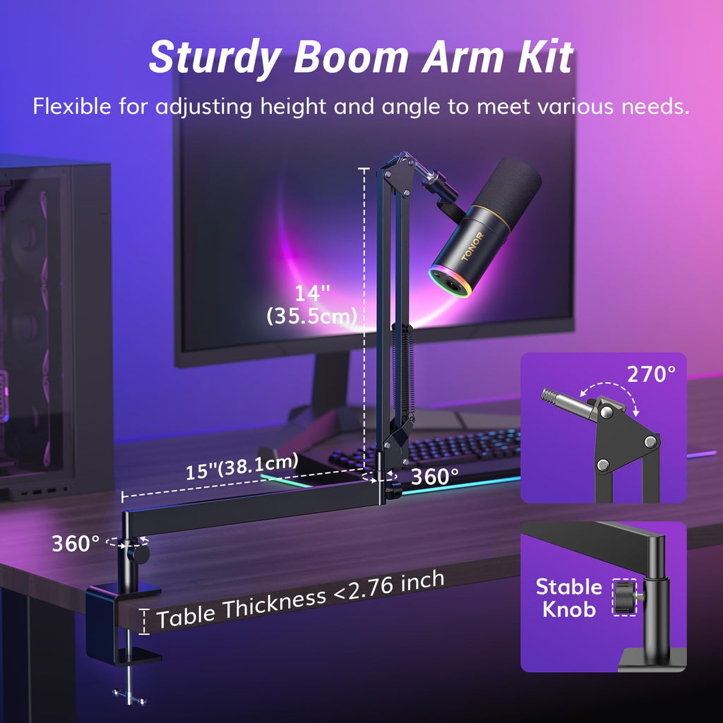 Black XLR USB Dynamic Podcast Microphone with Boom Arm U7450