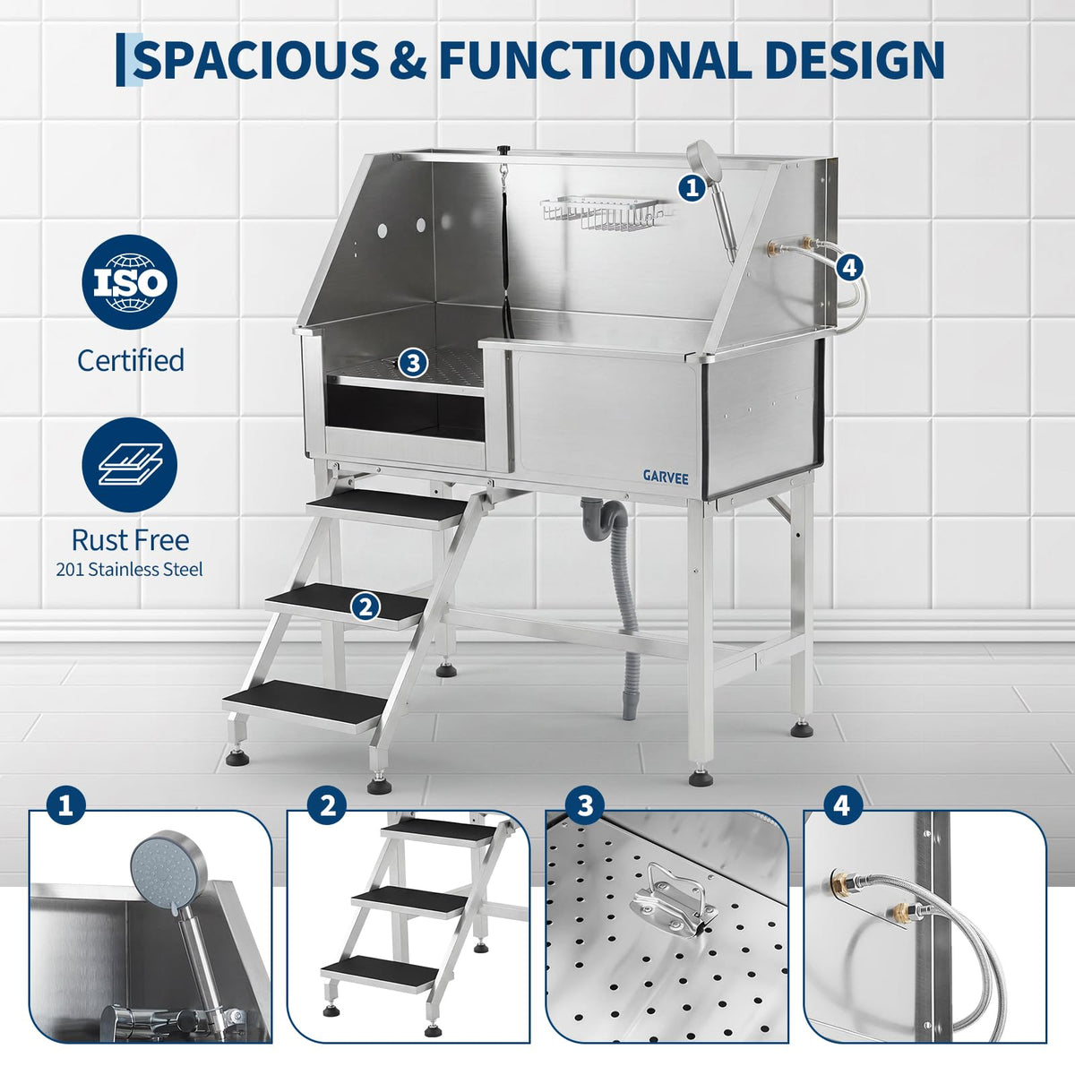 46 Inch Stainless Steel Dog Washing Station with Access Stairs N424
