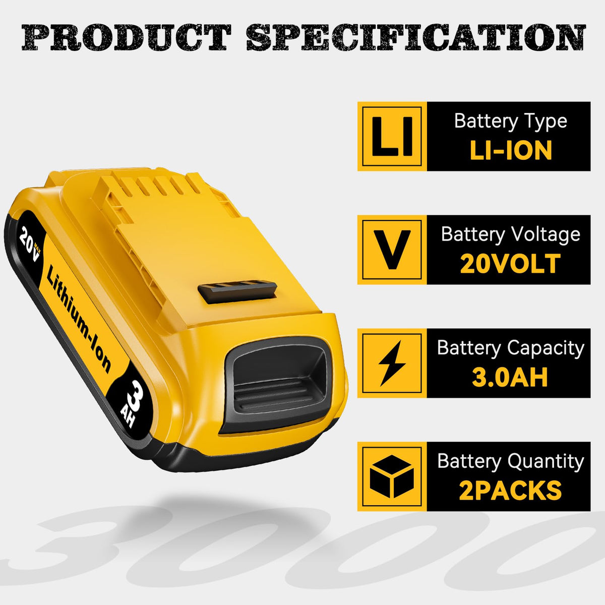 2 Packs 3.0Ah Lithium-Ion Battery W648
