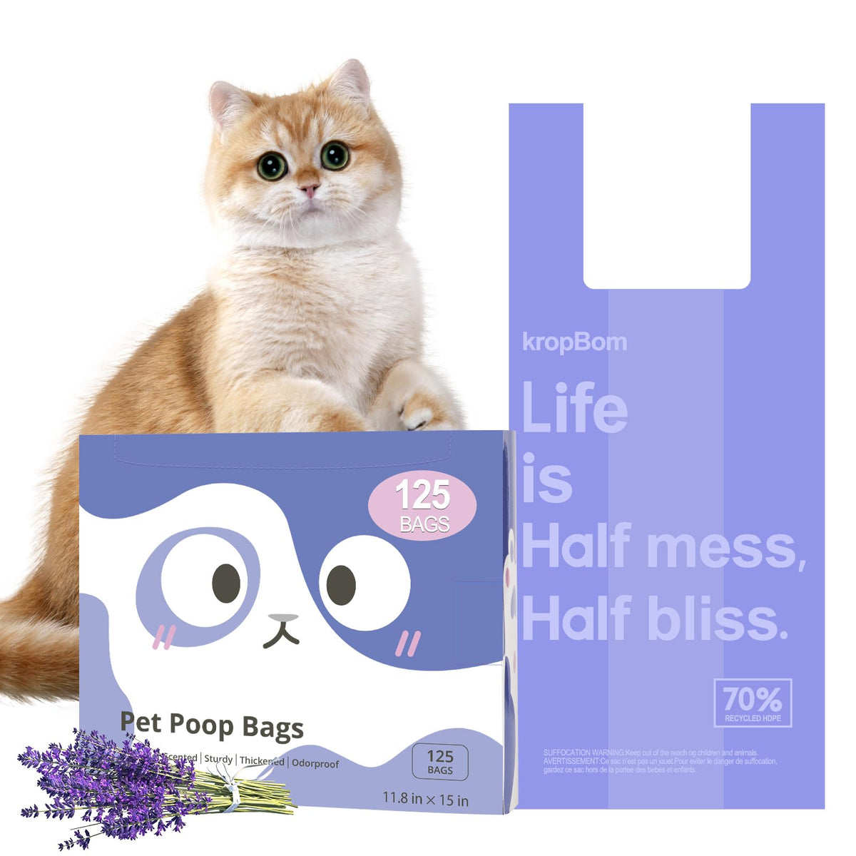125 Count Lavender Scented Cat Litter Bags with Handles A36851