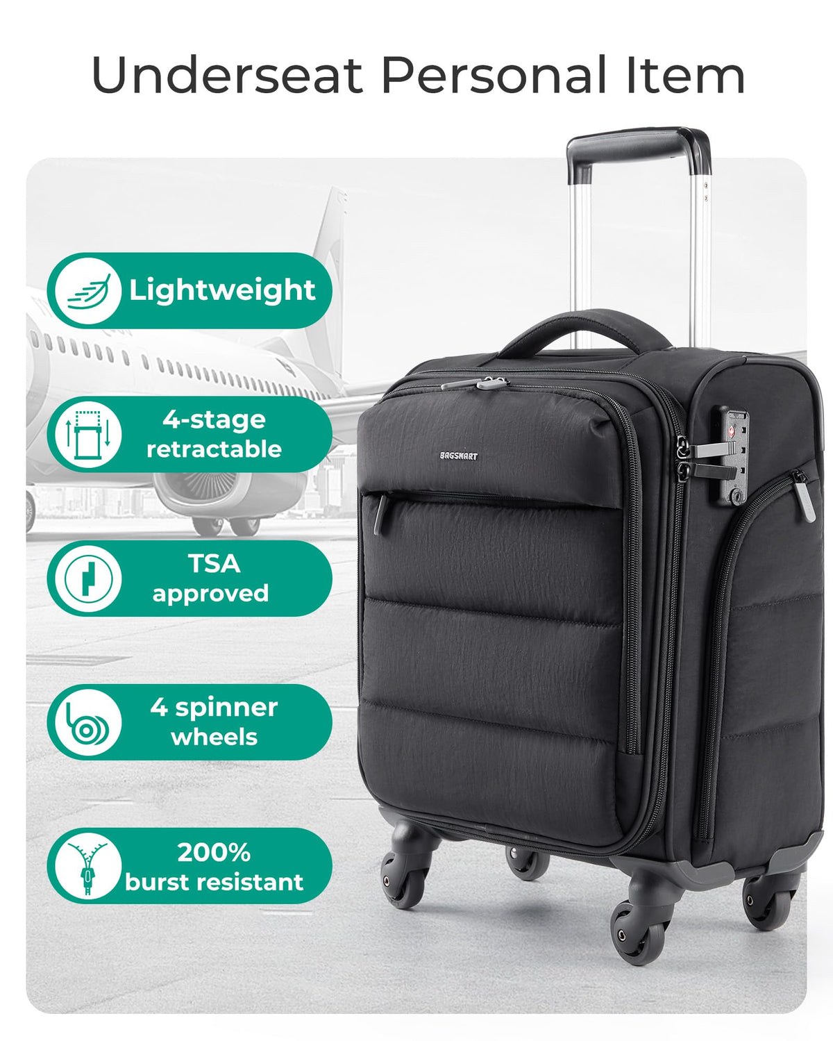 Black Softside Underseat Suitcase with Wheels Y767
