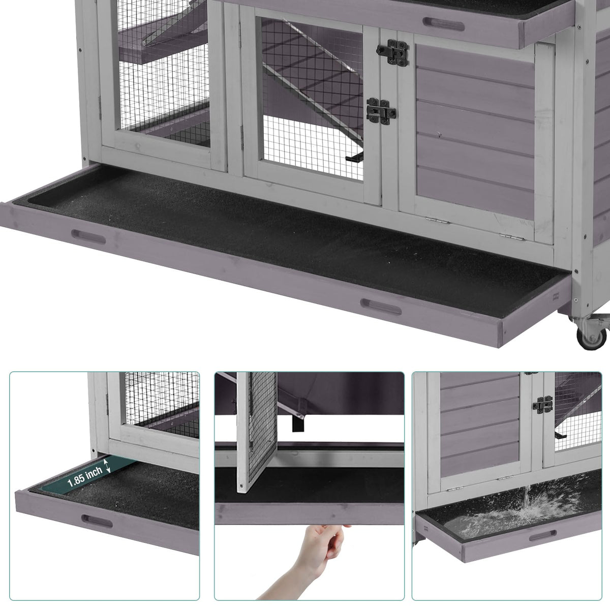 2-Tier Wooden Small Animal Cage with Trays, Wheels & Ramp L46675