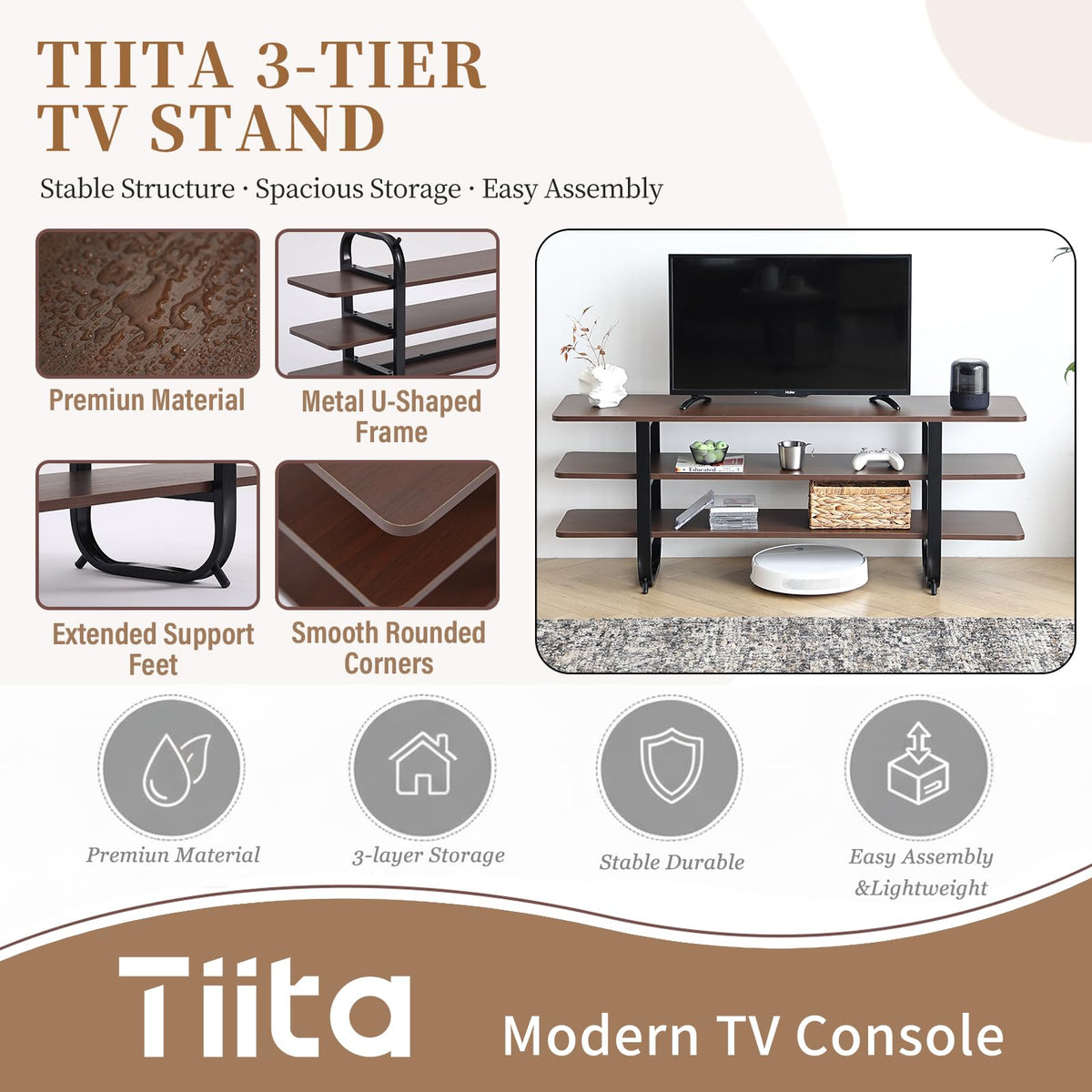 Walnut 3-Tier TV Stand B15593