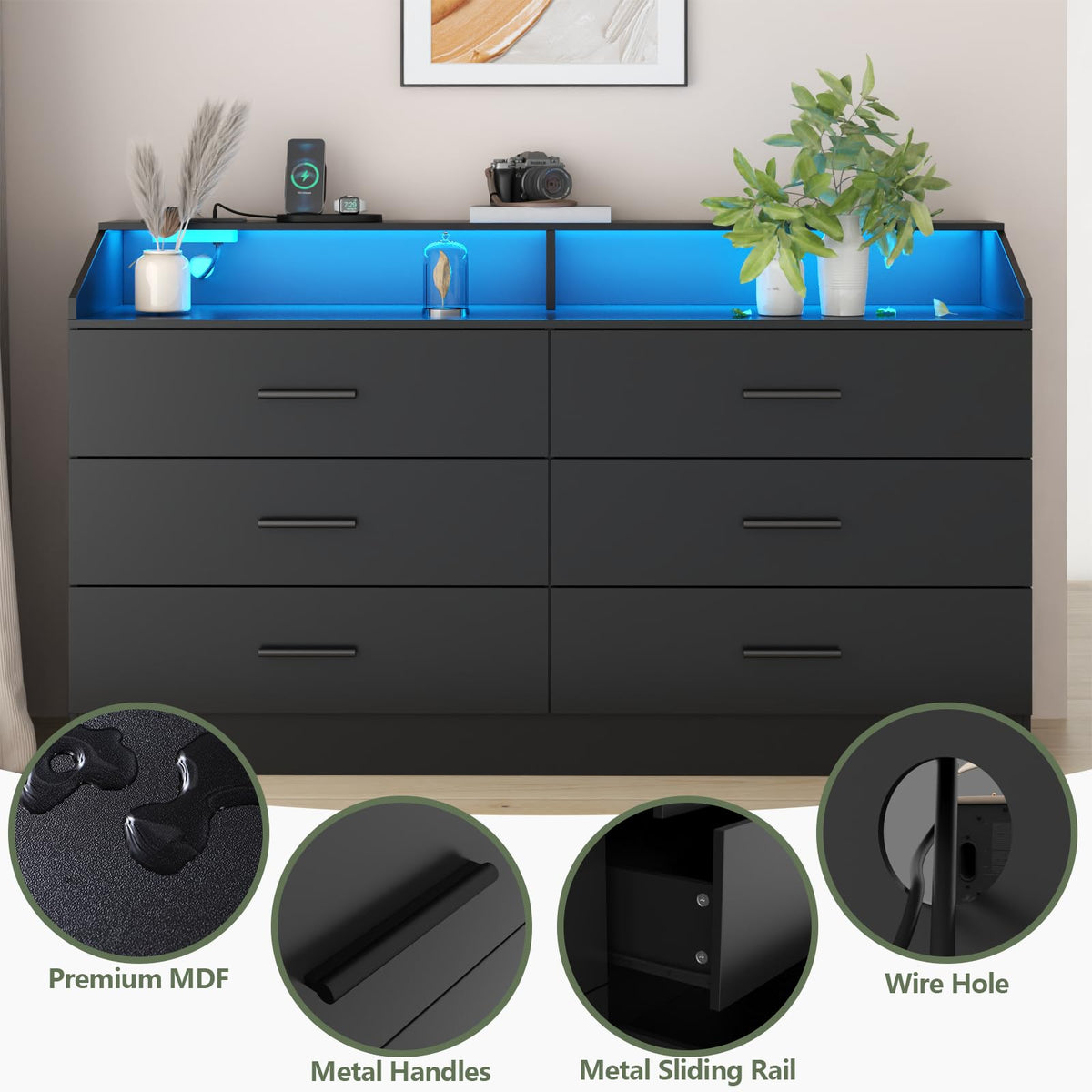 6 Drawer Dresser with Power Outlet B280