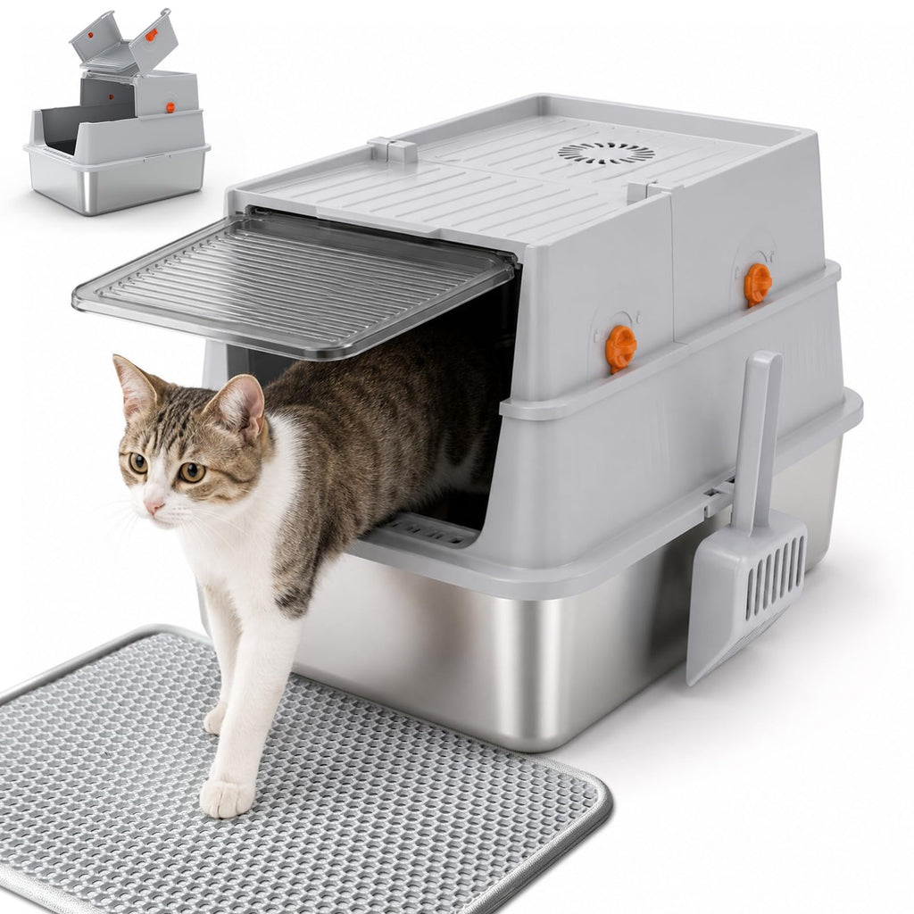 Stainless Steel Enclosed Cat Litter Box with Lid and Scoop H14595