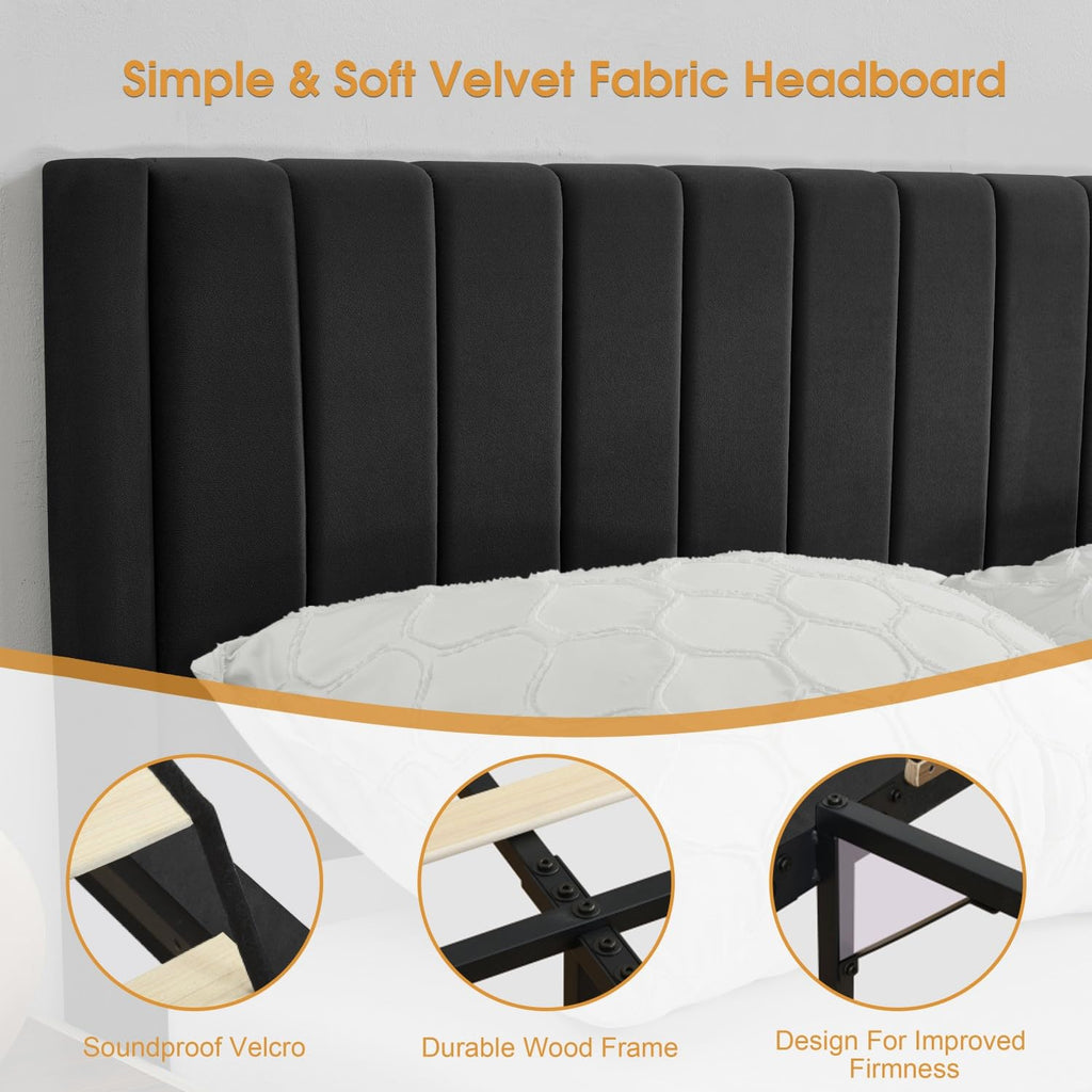 Queen Size Velvet Upholstered Platform Bed Frame O24214