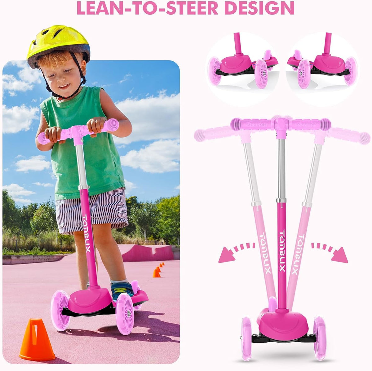 Kids 3-Wheel Scooter with Light-Up Deck and Wheels A6917