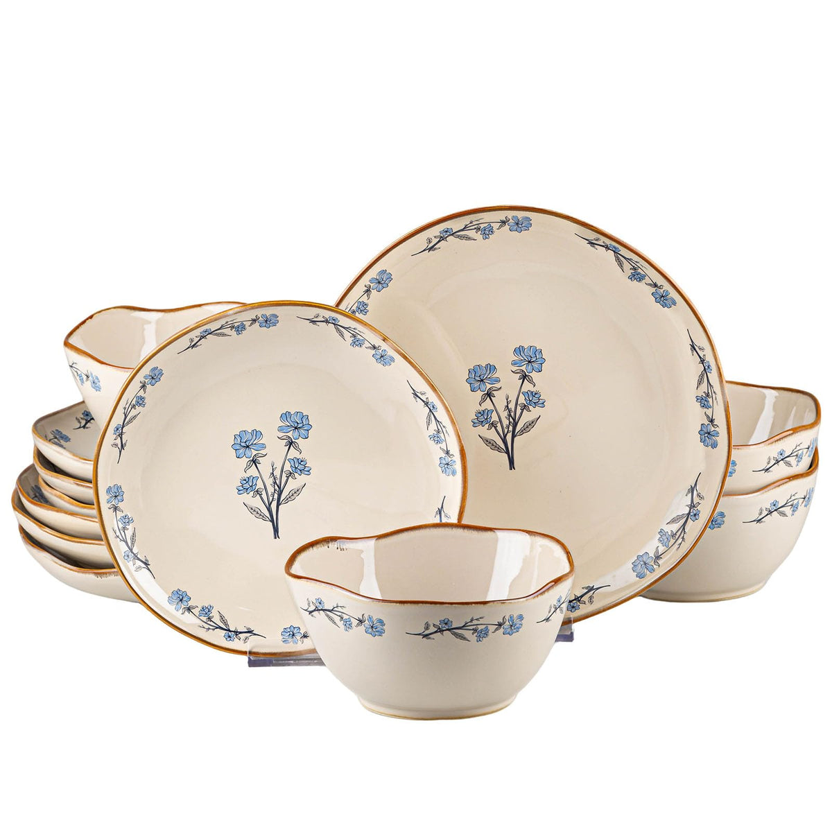 12 Piece Vintage Blue Floral Ceramic Dinnerware Set T2359