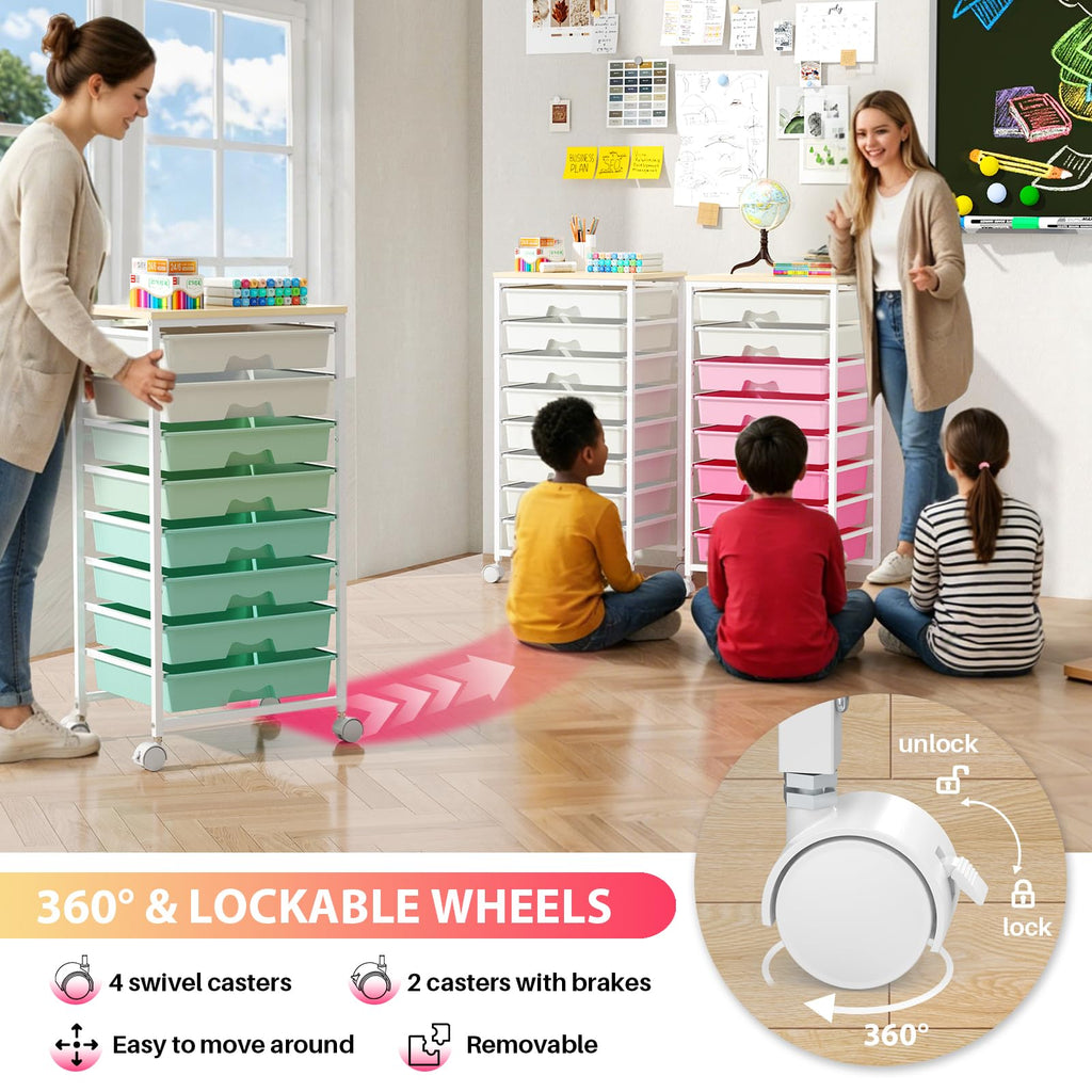 Green Rolling Cart with 8 Drawers L4949