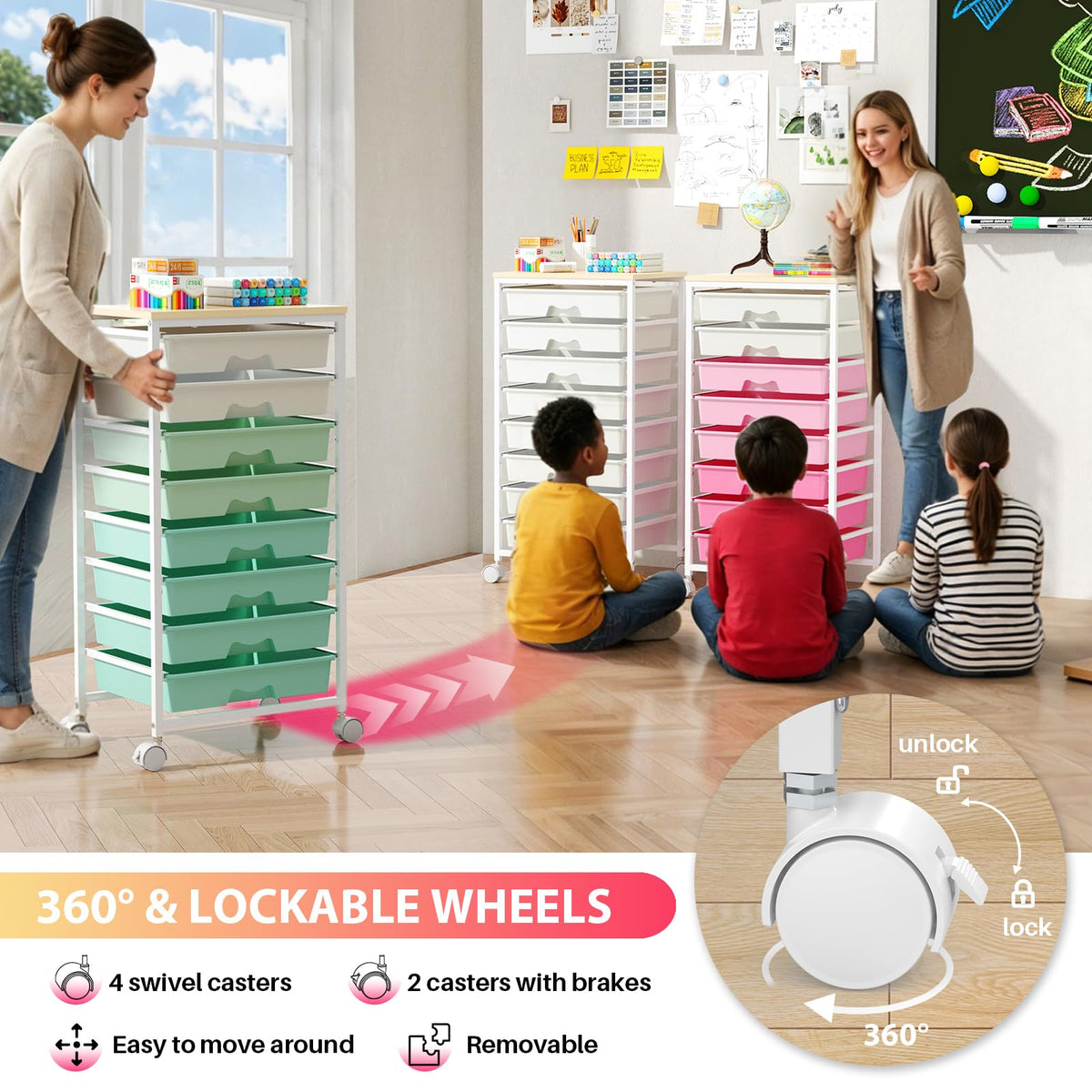 Green Rolling Cart with 8 Drawers L4949