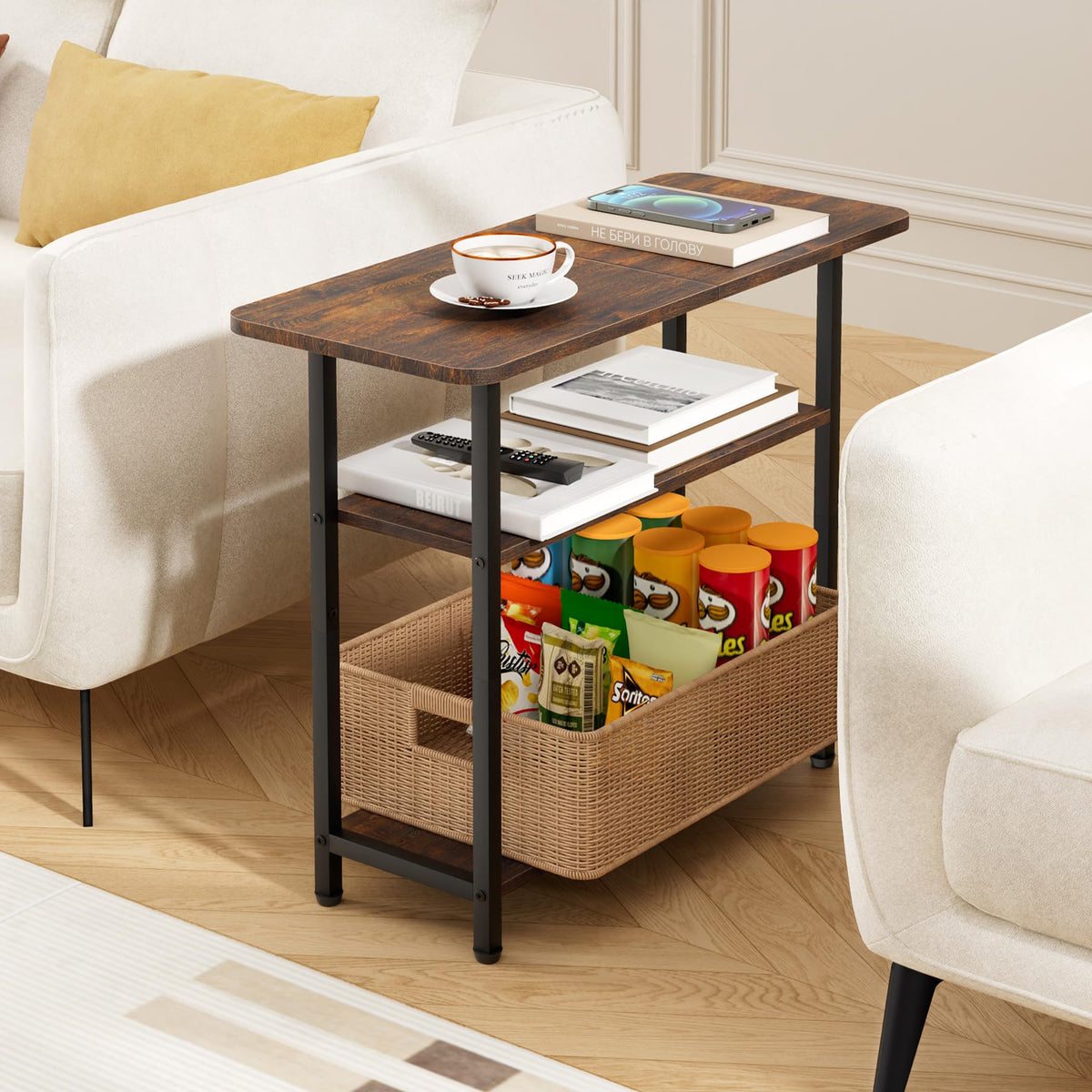 3-Tier Side Table with Storage Tabletop Y509