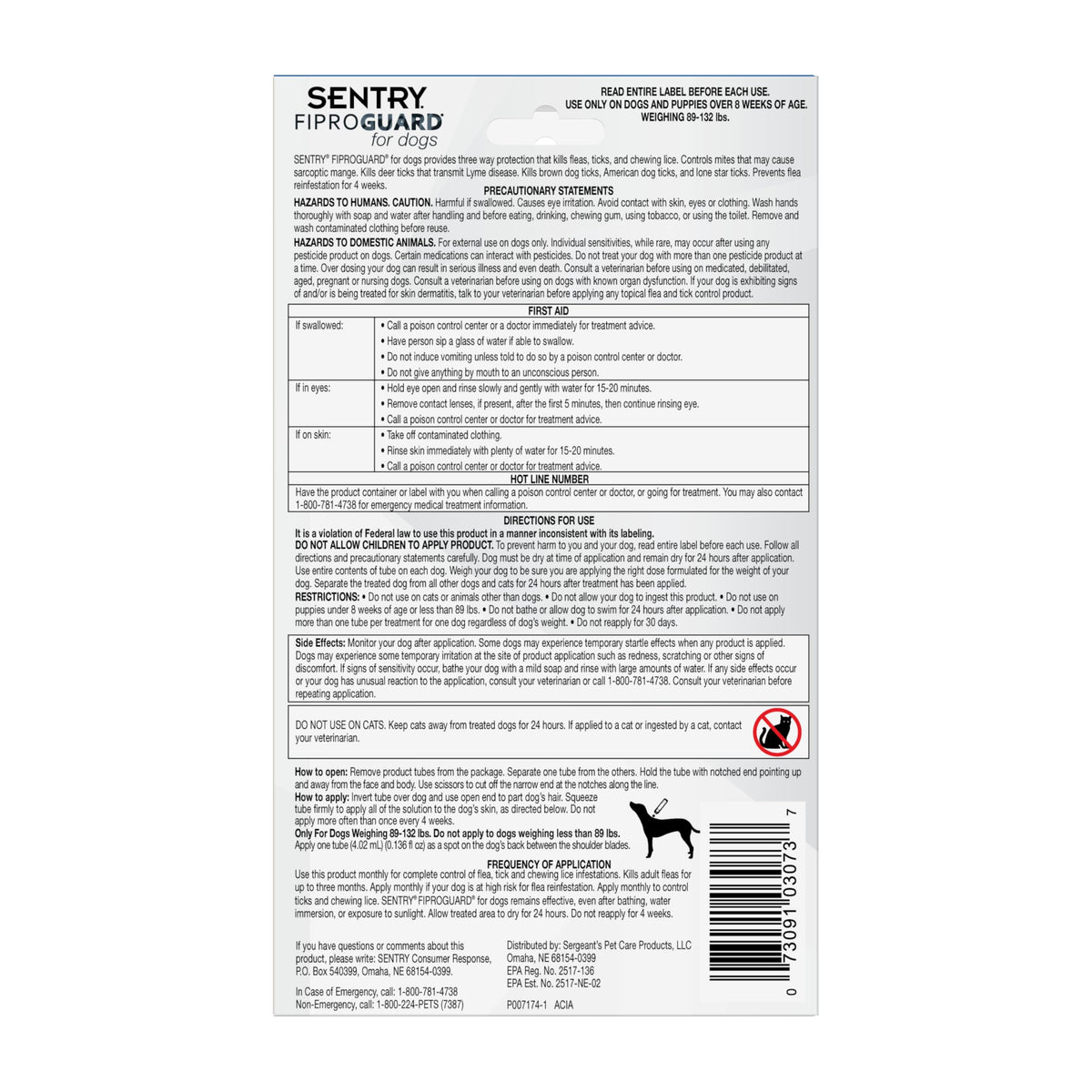 Flea & Tick Dogs 89-132 lbs Fipronil 6-Month Q873253