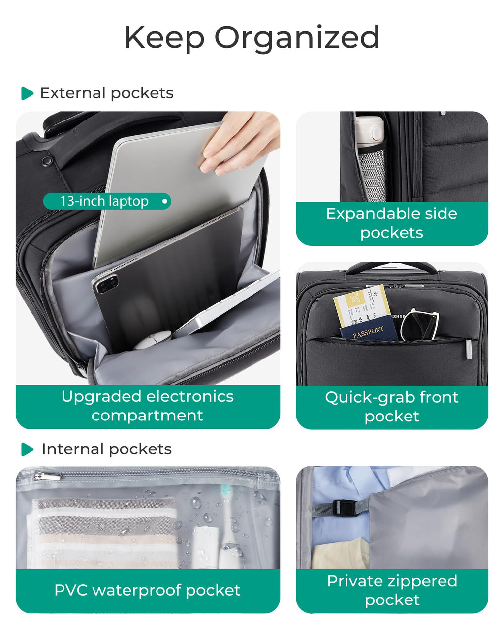 Black Softside Underseat Suitcase with Wheels Y767