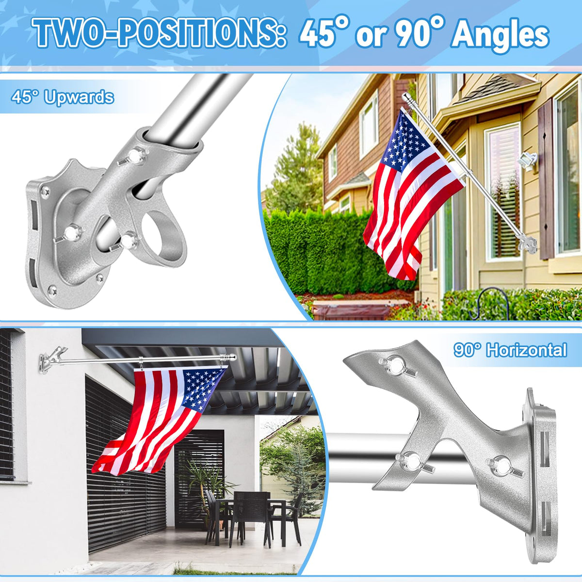 1" Metal Flag Pole Holder with 3 Fixed Holes G987