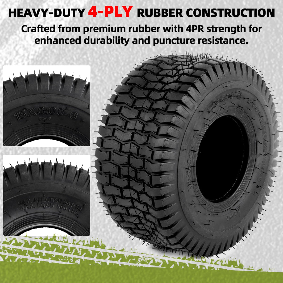 15x6.00-6 Tubeless Tire 4 Ply Turf Treads T24133