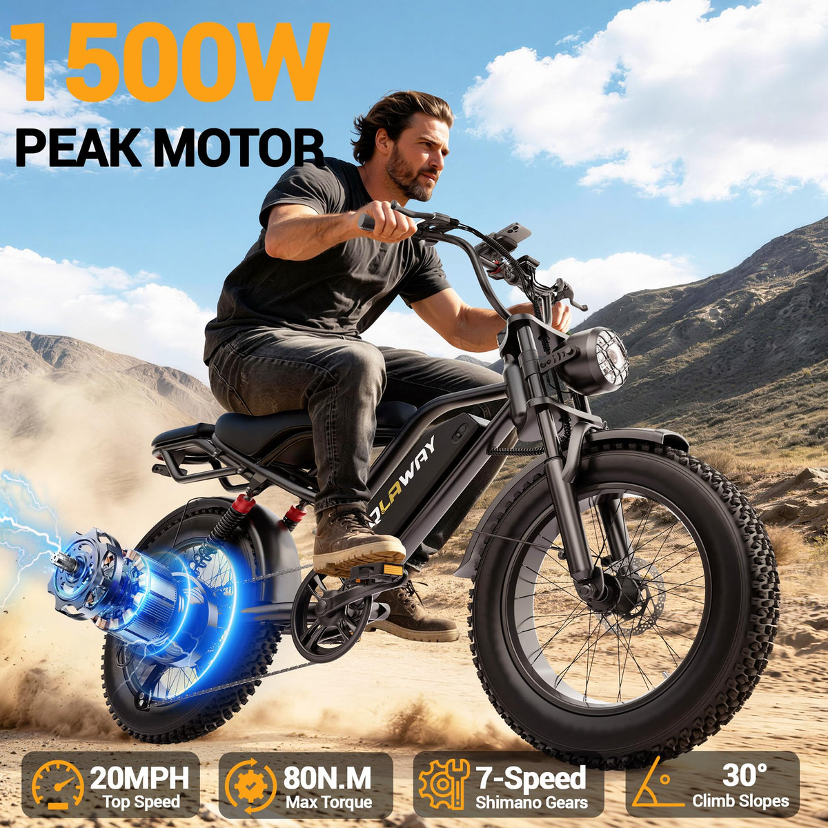 20" Fat Tire 1500W Electric Bike with Removable Battery T5192