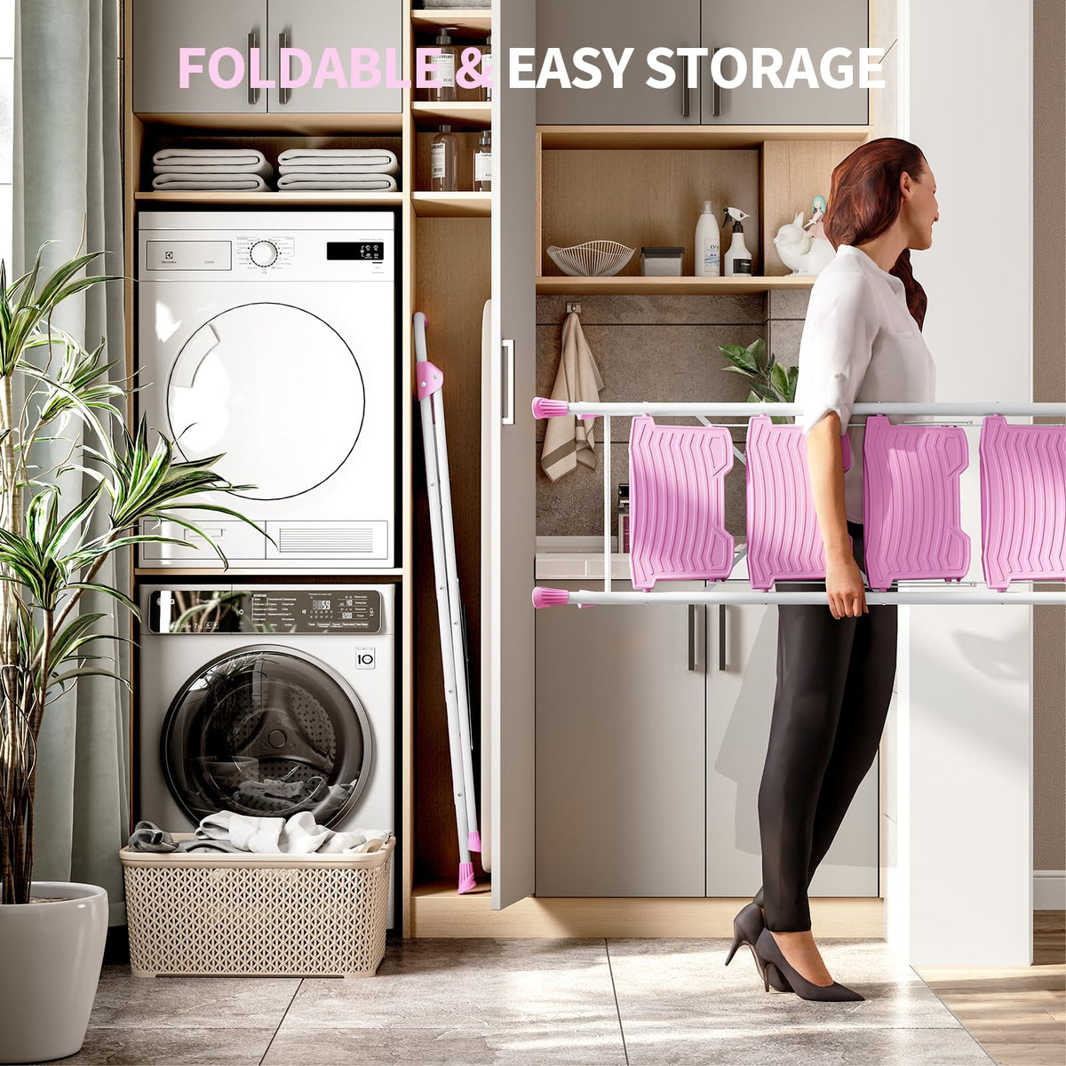 4 Step Pink Foldable Step Stool with Handrail P113869