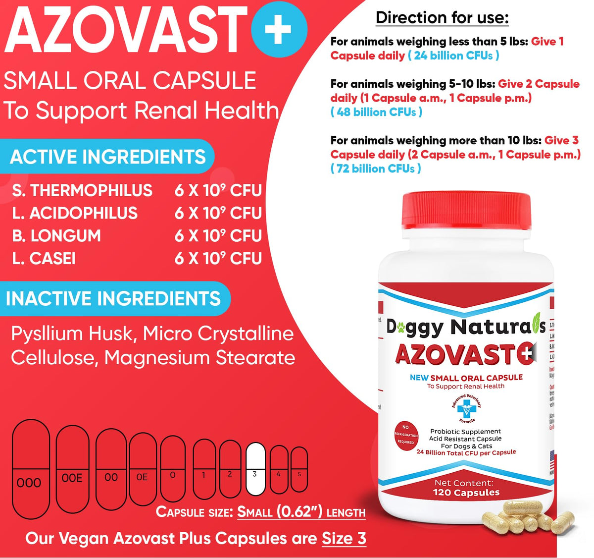Kidney Probiotic Supplement for Dogs Cats 24 Billion CFU 120 Caps S64967