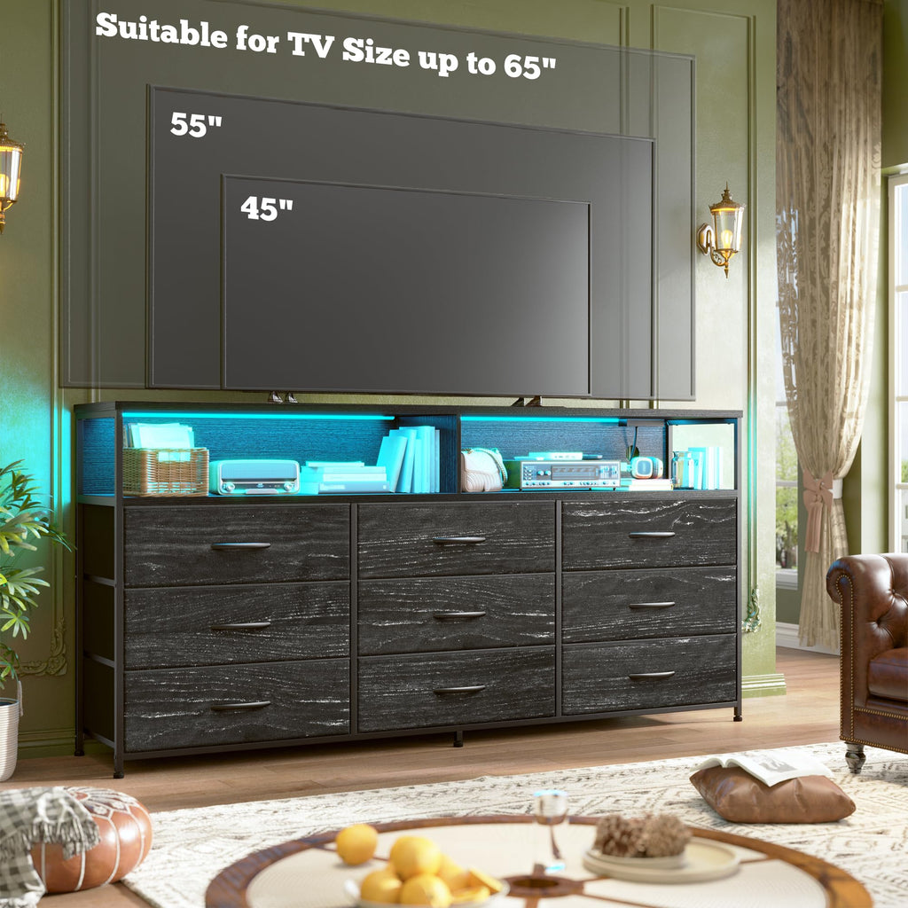 55" W 9 Drawer Dresser with LED and Power Outlets F65779