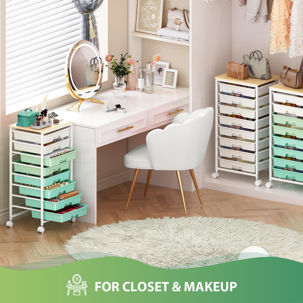 Green Rolling Cart with 8 Drawers L4949