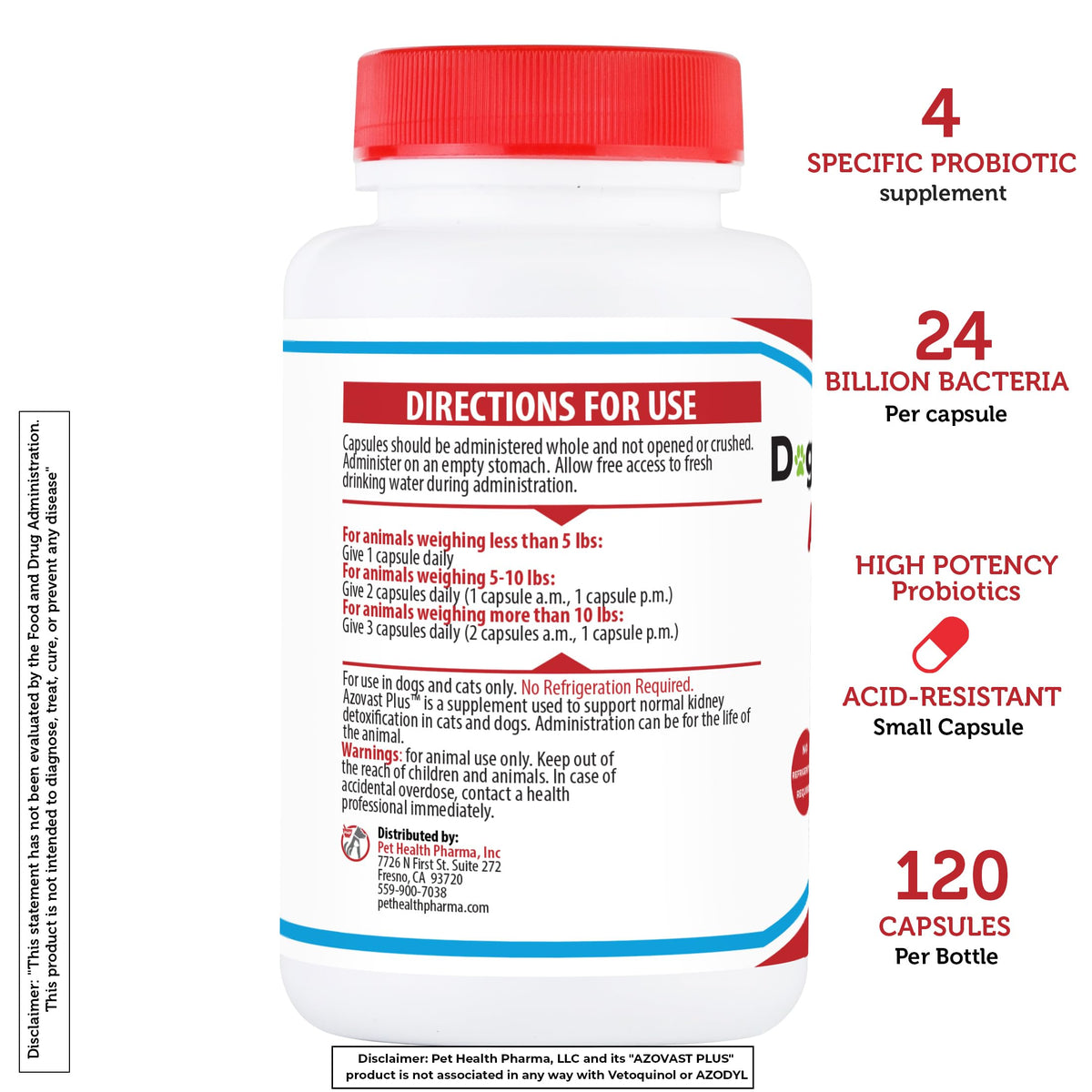 Kidney Probiotic Supplement for Dogs Cats 24 Billion CFU 120 Caps S64967