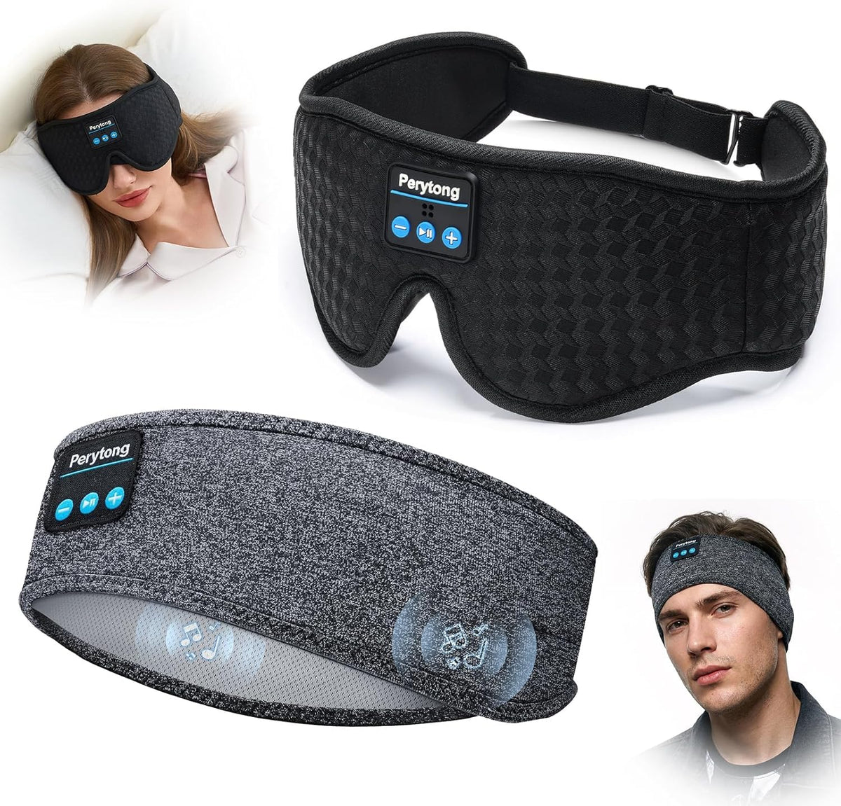 2 Pack Bluetooth Sleep Mask and Headband Headphones Set N2173