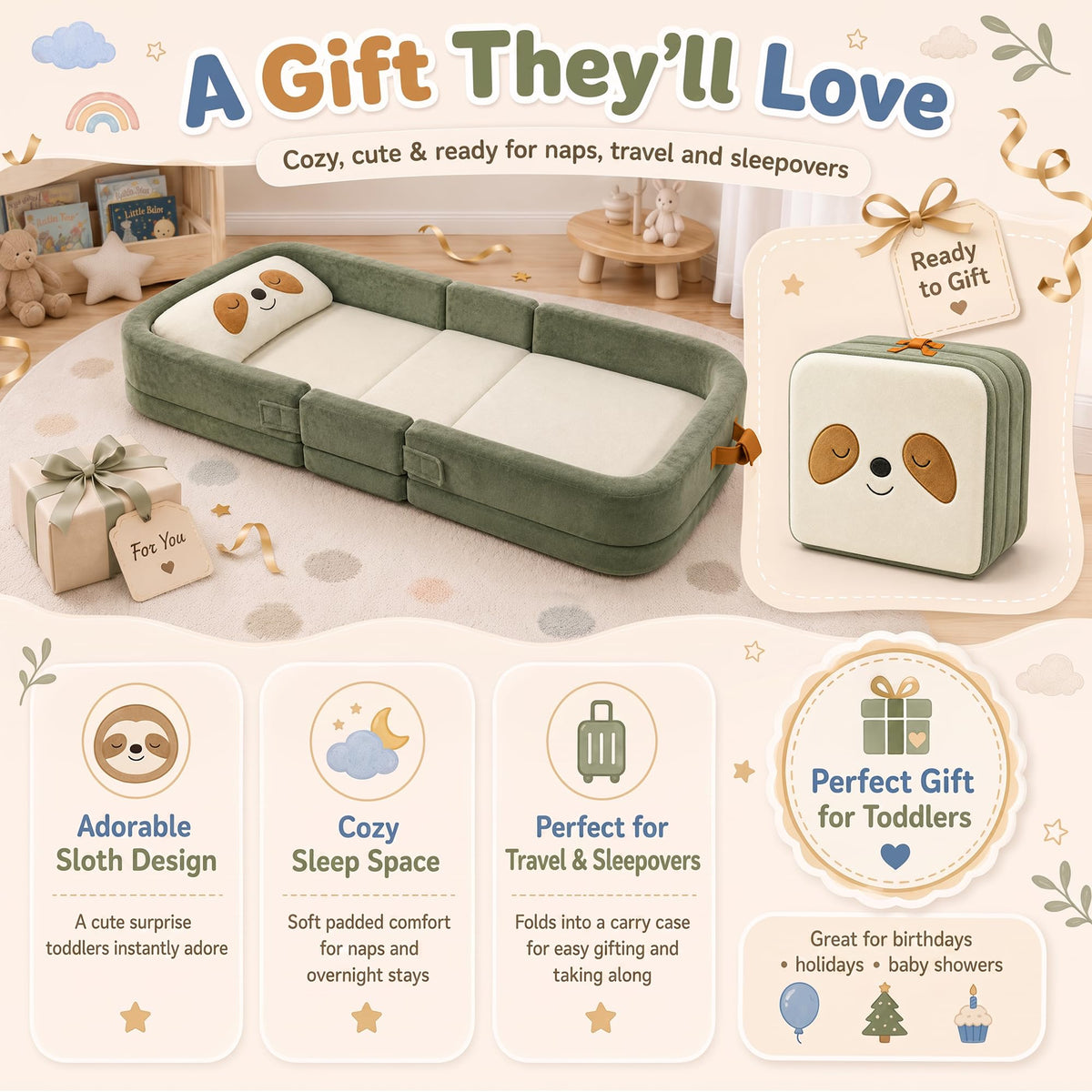 Foldable Portable Toddler Travel Bed with Pillow I274242