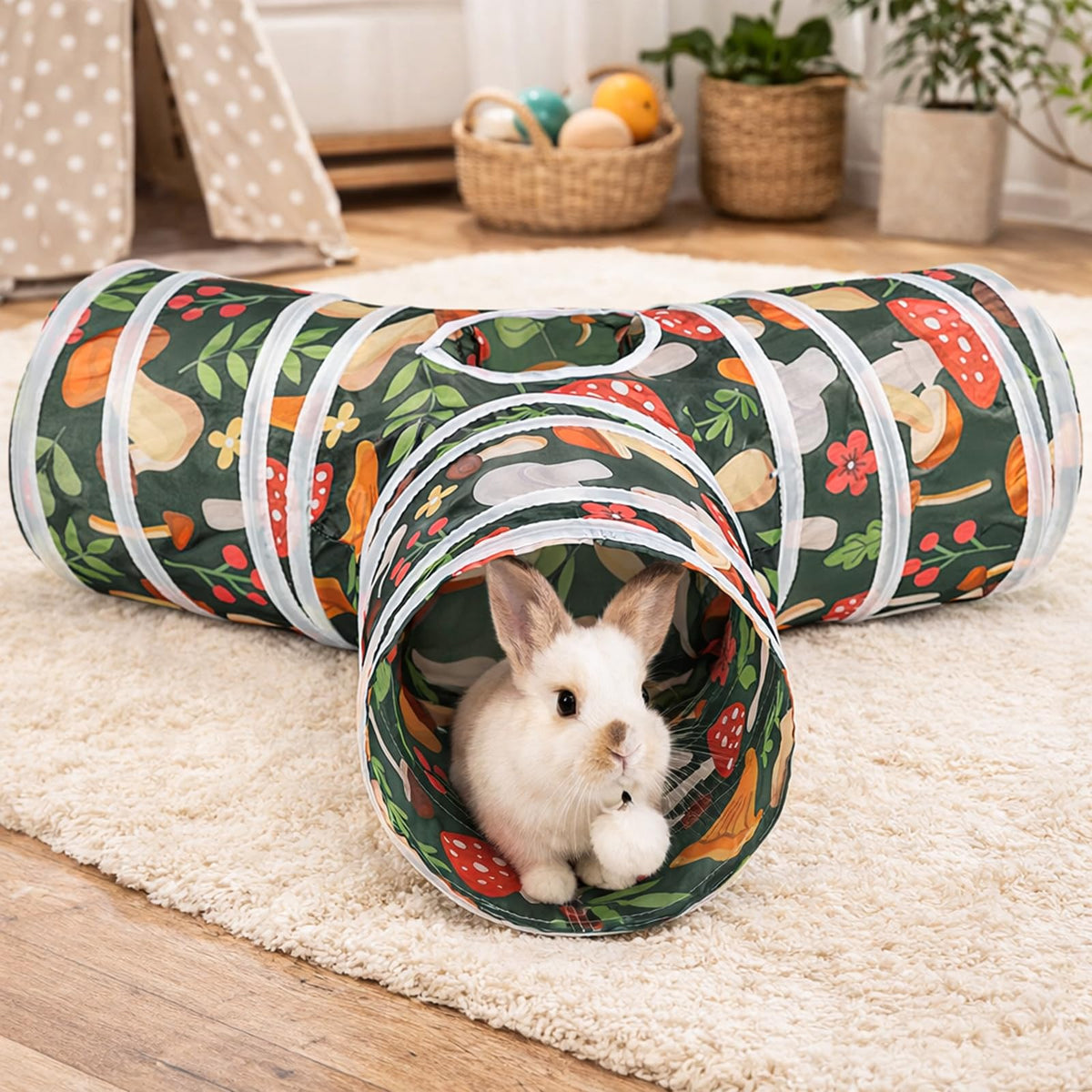 Collapsible 3 Way Rabbit Tunnel with Chew Toy M1908