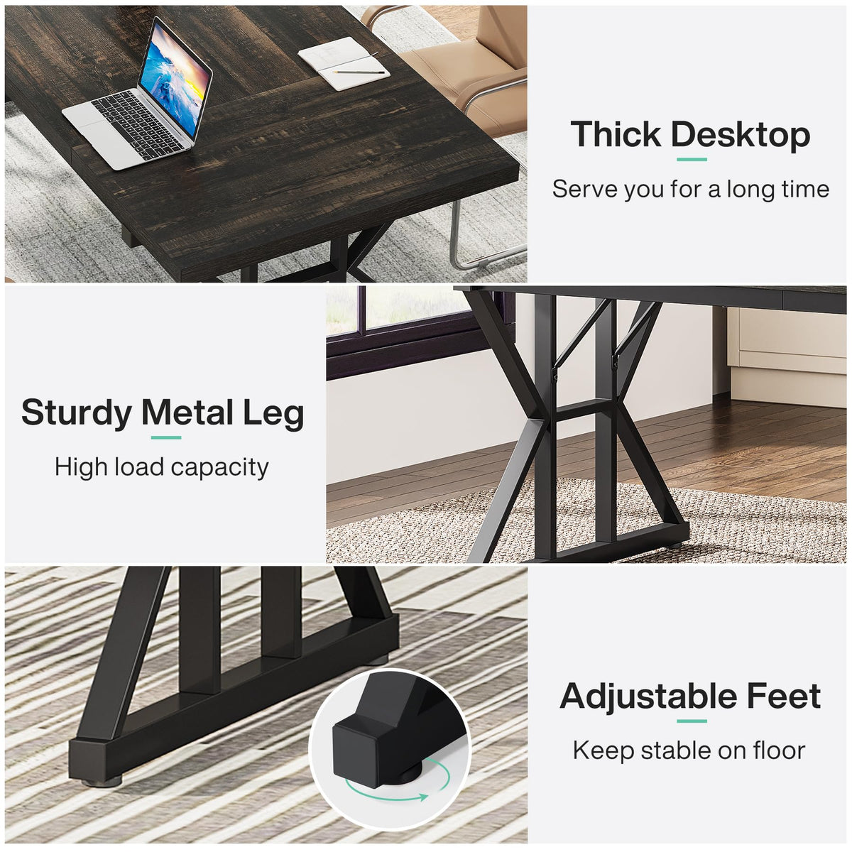 70.8 Inch Black Oak Executive Desk E865