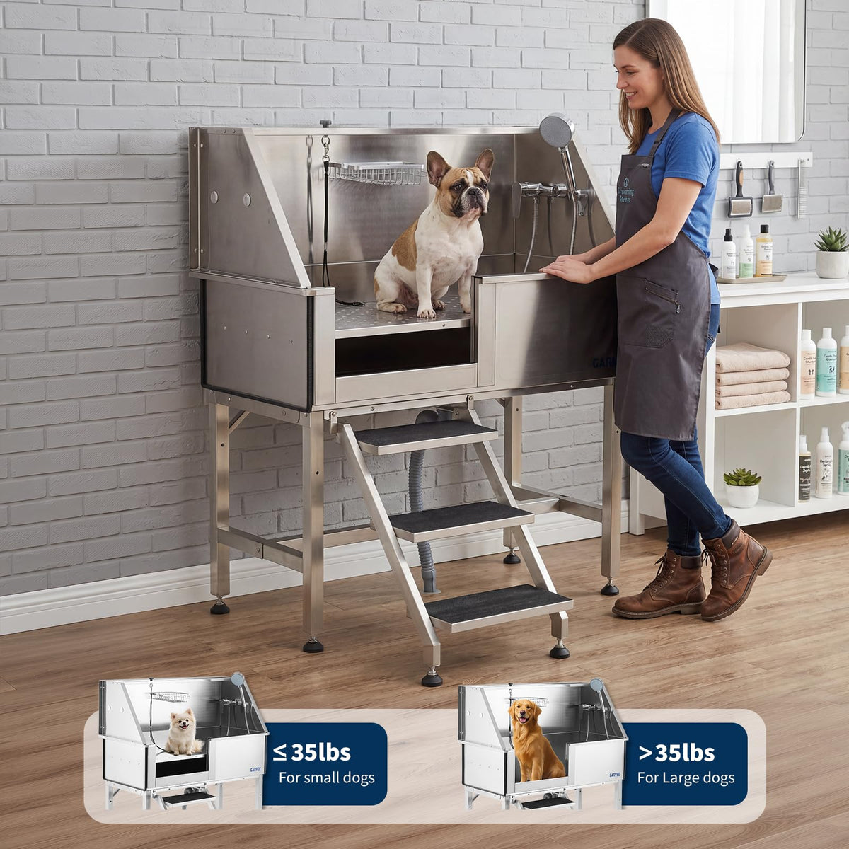 46 Inch Stainless Steel Dog Washing Station with Access Stairs N424