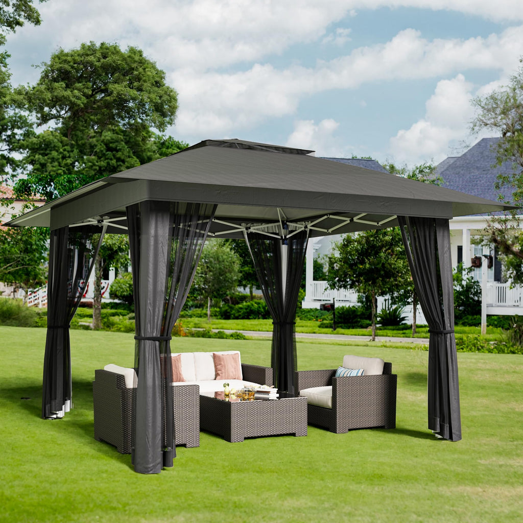 13x13 Pop Up Gazebo Tent with Mosquito Netting Grey D951