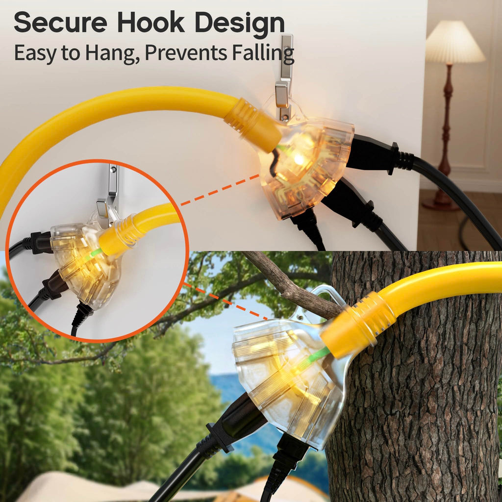 100FT 10 Gauge Extension Cord with Multiple Outlets Yellow Y7181